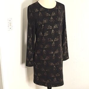 Anne Klein Elegant Black Dress with Shiny Gold Sequins, Longsleeve, Size 8, NWT